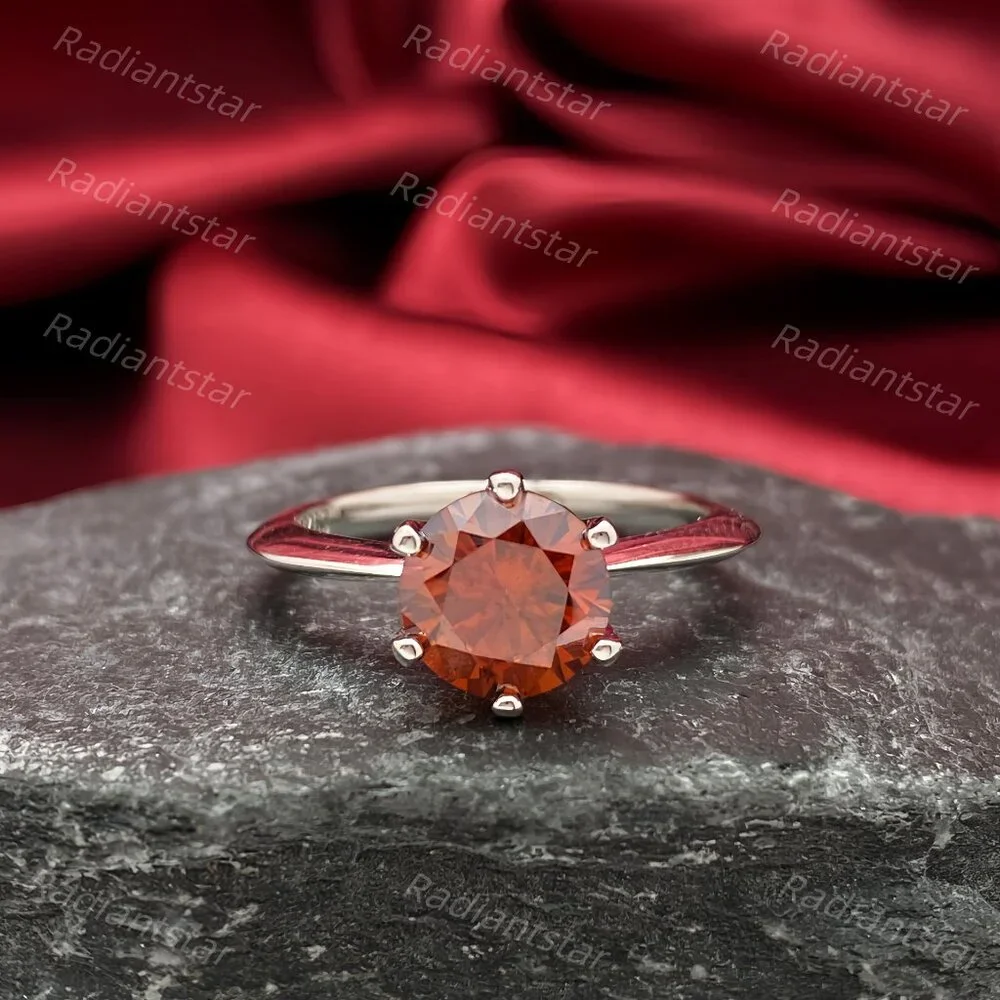 NEW Certified 2 ct. t.w. Garnet Red Moissanite Solitaire 6 Prong Ring